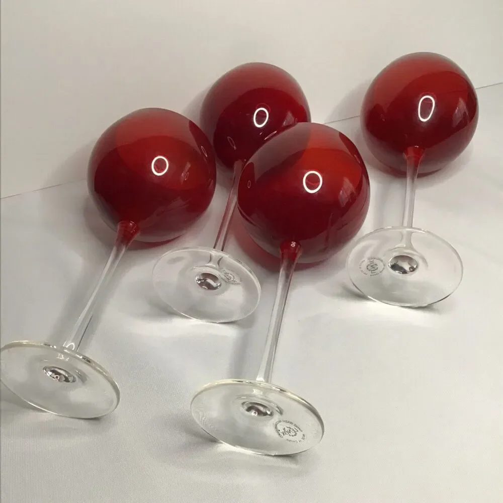 Lenox Holiday Gems (Set of 4) Ruby Red Balloon Crystal Wine Glasses 8 7/8